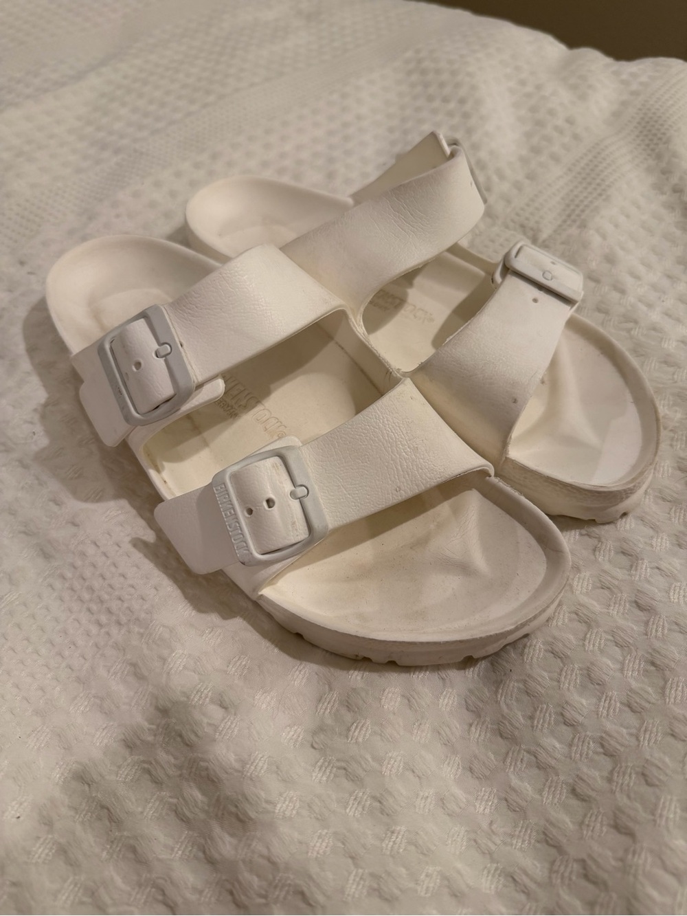 Birkenstock White Two-Band EVA Slide Sandals size 41